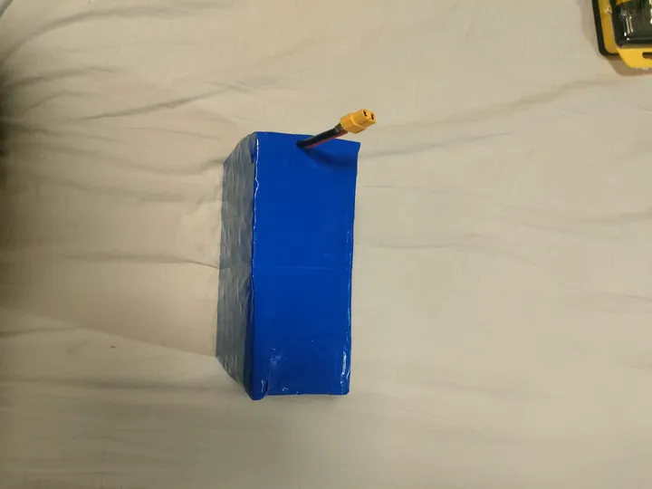 Front view of the 6S8P battery pack wrapped in blue duct tape