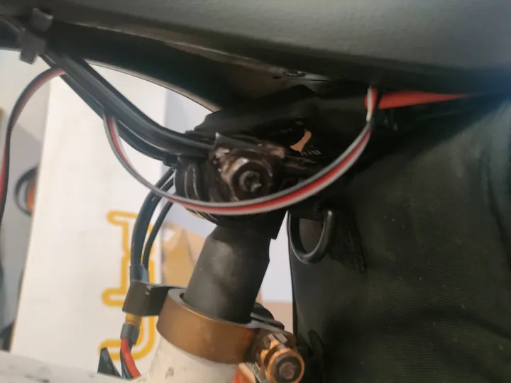 The cheap 40A RC plane ESC connected to battery, motor, and throttle
