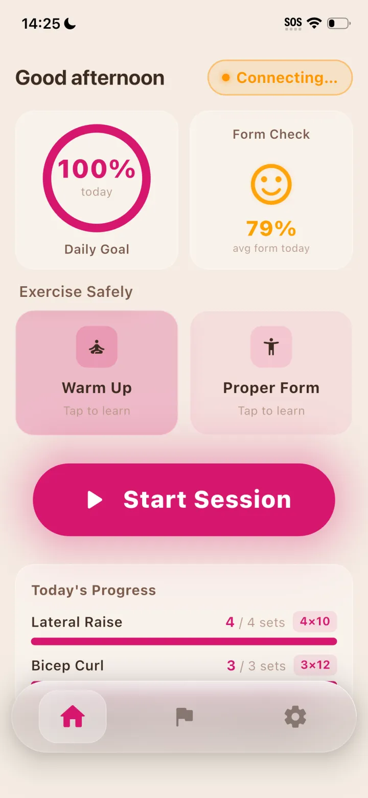SafeReps main dashboard screen