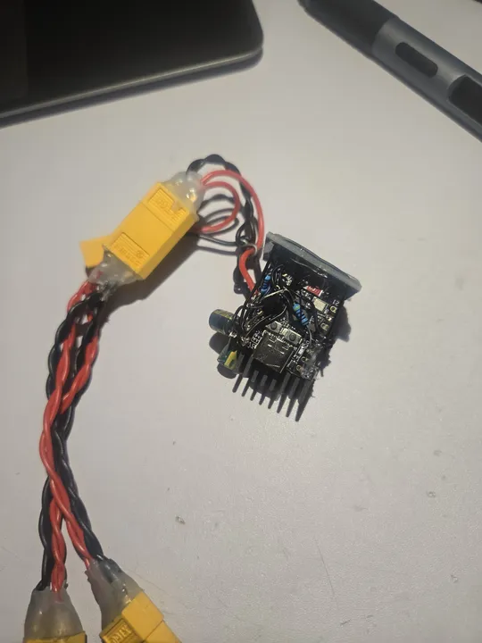Top-down closeup of the electronics