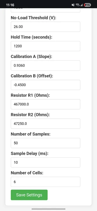 Web dashboard bottom — settings form